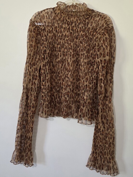 Free People Tops - Free People Hello There Smocked Leopard Print Sheer Top Indie Sleaze Y2K Large